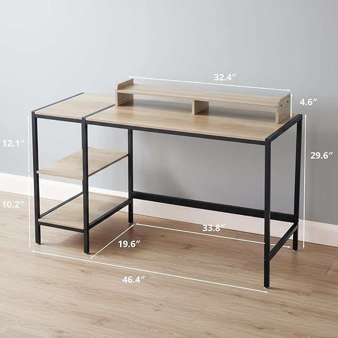 MINOSYS 47-inch Computer Desk with Storage Shelf - Gray Ideal Gaming Desk for Bedrooms, Small Spaces, and Home Offices Modern Writing Desk for PCs.