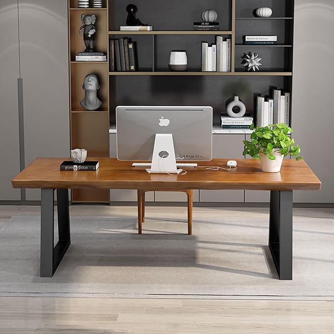 Modern Solid Wood Executive Desk – Spacious and Minimalist Home Office Workstation Perfect for Writing and Professional Use (Light Brown, 70.87in)
