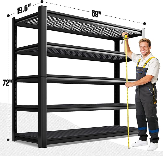 1500lbs Heavy Duty Garage Shelving, 5-Tier Adjustable Storage Shelves, 72" H x59 W x 19.6" D, Utility Wire Shelving for Warehouse, Basement, Garage