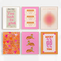 Preppy Wall Art Pink Orange Wall Decor Trendy Canvas Wall Art Aesthetic Pictures Girl Posters Inspirational Daily Affirmation Prints Lucky You Artwork Set of 6 for Dorm Room 8x10 Inch Unframed