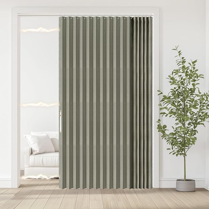 Jilron Accordian Door Curtain, 100% Blackout Folding Magnetic Doorway Curtains,Linen Style Closet Doors,for Room Divider,Privacy Protection（W72 x L78,Grey,1 Panel）
