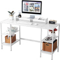 MINOSYS Computer Desk 55-inch with Storage Shelf - White Ideal Gaming Desk for Bedrooms, Small Spaces, and Home Offices Modern Writing Desk for PCs.
