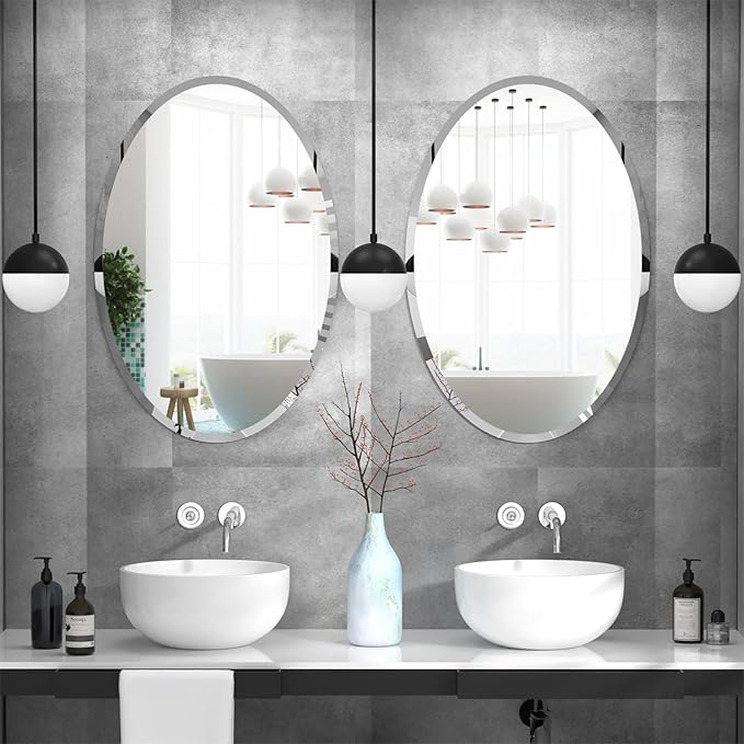 KOHROS Large Oval Bathroom Mirror 36" x 24" Frameless Beveled Edge Wall Mirror for Bathroom Vanity and Entryway Horizontally or Vertically Hanging