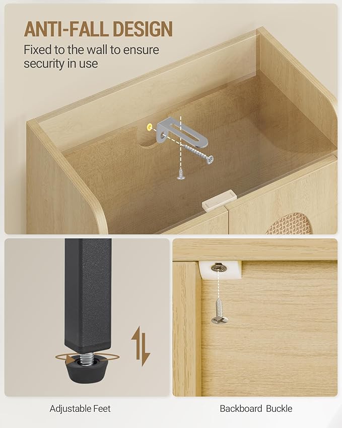 Hzuaneri Bathroom Cabinet, Small Storage Cabinet with 4 Doors, Bathroom Organizers and Storage Cabinets with Adjustable Feet, Cabinets Freestanding for Living Room, Kitchen, 7.1"D x 14.6"W x 32.7"H
