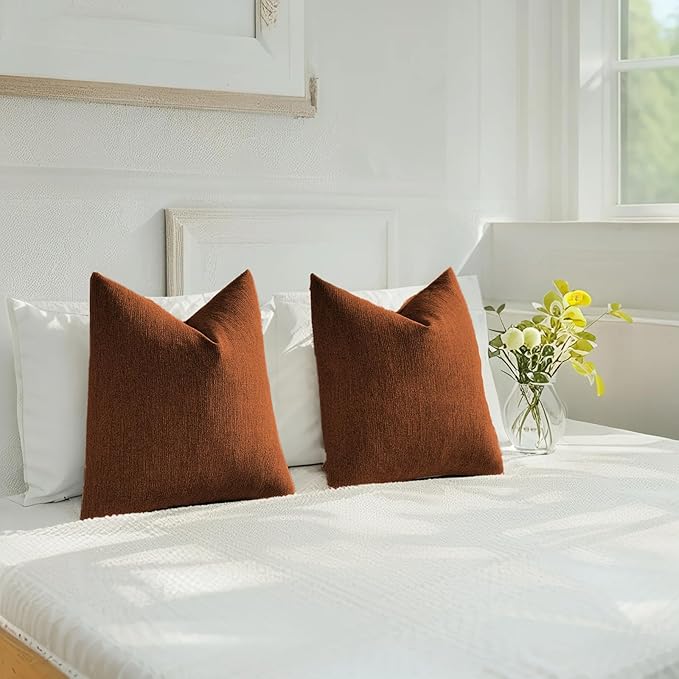 HAUSSY Rust Throw Pillow Covers 20x20 Inch Set of 2,Boho Decorative Faux Linen Throw Pillows Cozy Farmhouse Accent Cushion Covers,Home Decor for Couch Sofa Bed Living Room