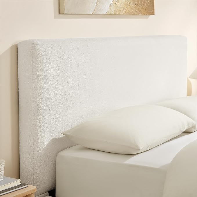 KISLOT Upholstered Queen Size Bed Frame, Boucle Fabric Platform Bed Mattress Foundation Noise-Free No Box Spring Needed Easy Assembly