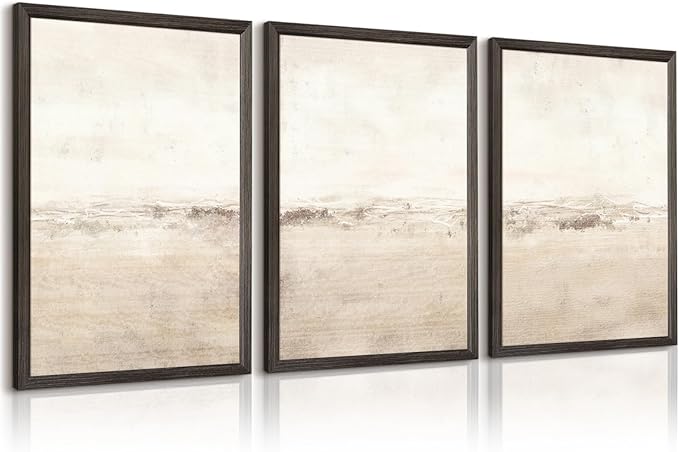 Baccone Beige Abstract Wall Art Set of 3 Neutral Canvas Wall Art Prints Boho Abstract Picture Modern Abstract Art Wall Decor Minimalist Artwork for Living Room Bedroom Decor 16x24 Inch Wood Framed