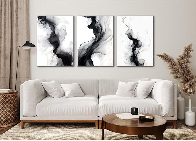 Black White Abstract Wall Art Decor Set of 3 Modern Wall Art Minimalist Canvas Wall Decor Black White Abstract Prints Modern Pictures Minimalist Artwork for Room Bedroom 16x24 Inch Ready to Hang