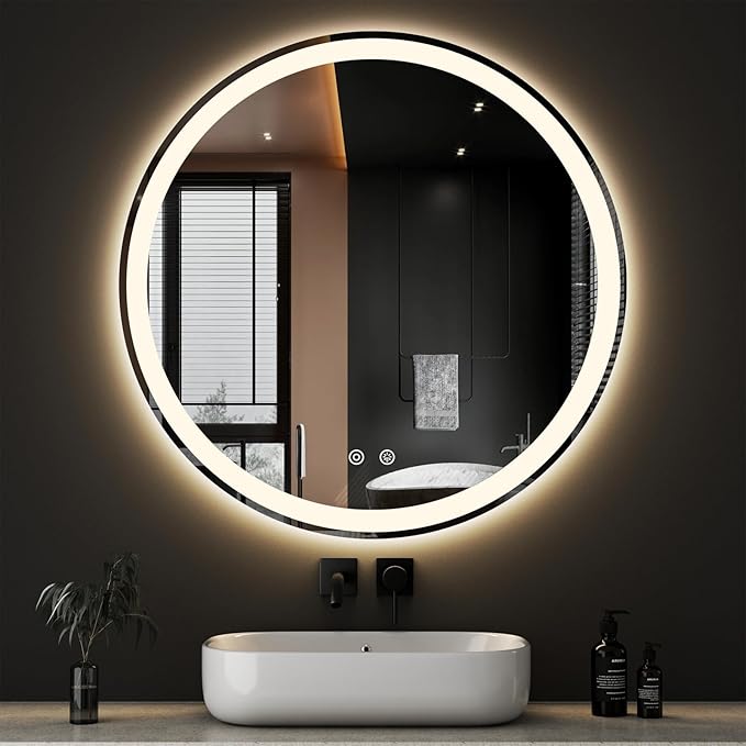 NEWBULIG 36 Inch Round LED Bathroom Wall Mirror with Lights, Light up Vanity Bathroom Mirror for Over Sink, Anti-Fog and Dimmable, Front Light and Backlit, Memory Function, Shatter-Proof, White