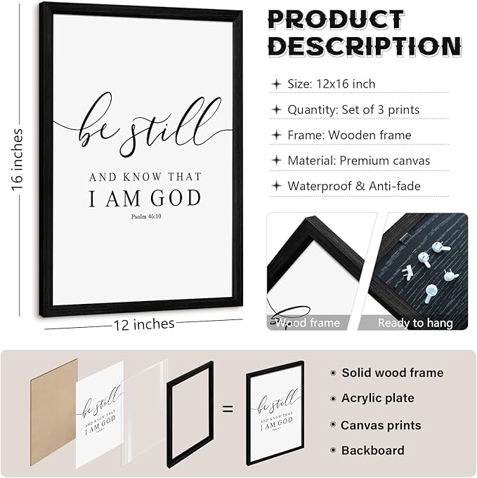 Tanmart Bible Verse Wall Art Decor Scripture Canvas Wall Art Christian Pictures Inspirational Artwork Scripture Bible Verse Posters Christian Paintings for Living Room Bedroom 12x16 Inch Black Framed