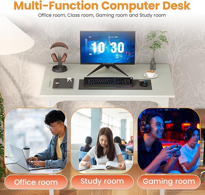 PayLessHere | 32 Inch Computer Desk | White | Office Desk with Metal Frame, Adjustable Feet | Water-Resistant, Scratchproof Surface | Sturdy Writing Table for Home Office or Study | Pack of 1