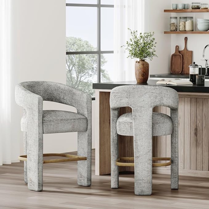 Jofran Gwen Gray Upholstered Counter Stool with Arms – Versatile Barstools – Stylish Seating for Kitchen Dining Room or Home Bar, Natural, Modern Counter Stools, Single Stool