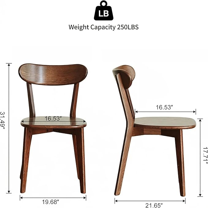 Solid Wood Dining Chairs,Mid Century Modern Dining Chairs with Comfortable Curved Backrest,Wood Chairs for Kitchen,Dining Room (2, Walnut Color)