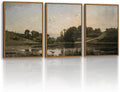 Vintage Framed Landscape Wall Art Set of 3 12x16 Countryside Lake Canvas Painting, Rustic Tranquil Hillside Meadow Views Nature Scenery Print, Classic Pastoral Living Room Bedroom Farmhouse Decor