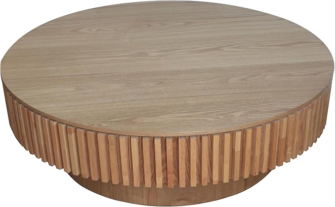 39.37" Round Coffee Table with Storage for Living Room Wood Coffee Table Contemporary Circle Center Table for Apartment, Easy Assembly, Oak