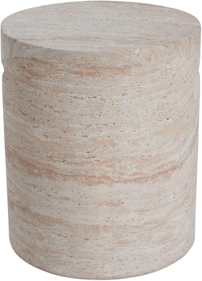 KEVINSPACE Small Side Coffee Table Outdoor MGO Round End Living Room Accent Sofa Bedside Couch Table with Cutout Handle Bedroom Apartment Indoor 15.5" W x18.5 H Beige Concrete
