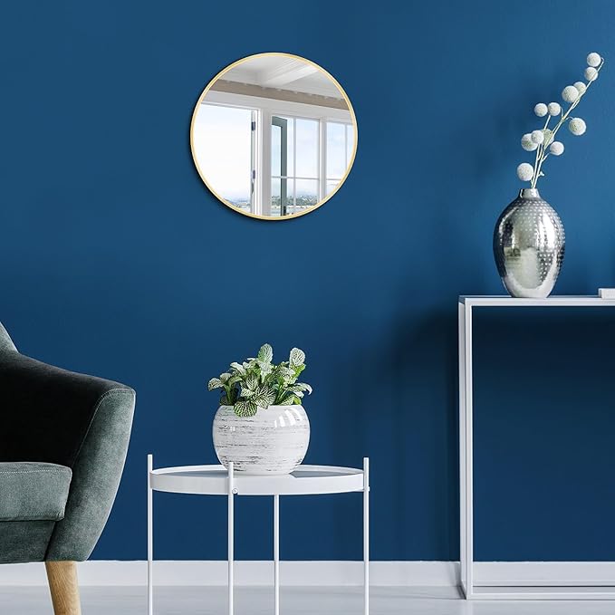 Itrue 12 Inch Small Round Wall Mirror, Gold Metal Frame Decorative Circle Mirror with Wall Mount Hook for Bathroom Bedroom Entryway – Accent Mirror, Not Full Size