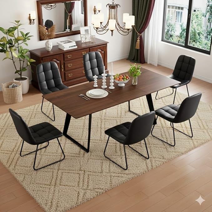 ZckyCine Extendable Dining Table - 63" to 78.7" Adjustable Rectangular Table with Black Metal Legs, Modern Expandable Dining Table for 6-8 People
