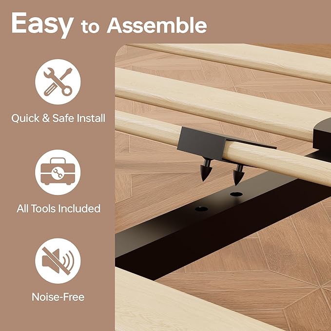 Tyndall Twin Size Bed Frame, 12 Inch Natural Solid Wood Platform Bed with Wooden Slats Support, Underbed Storage Space, No Box Spring Needed, Noise Free, Easy Assembly