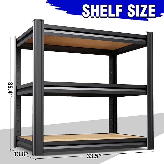 2Pack 3 Tier Garage Shelving,Garage Storage Shelves,Adjustable Heavy Duty Metal Shelving Units and Storage Large Rack,Utility Steel Shelf For Shop Warehouse Pantry Basement Organizers 35"Hx33"Wx16"D