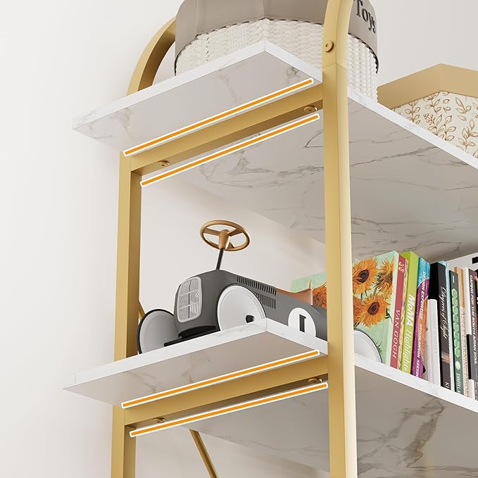 Arbuxzuy 6 Tier Bookshelf, 83" Tall Arched Bookcase, Tall Book Shelf with Metal Frame, Modern Display Standing Shelf for Living Room, Home Office, Bedroom, Gold