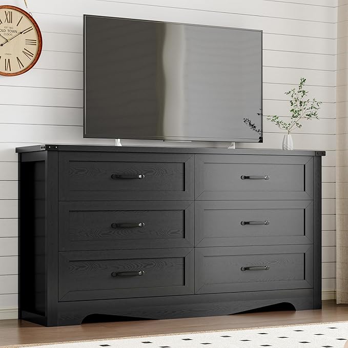 BORNOON 6-Drawer Dresser for Bedroom, Modern Wooden Chest of Drawers with Metal Handles, Anti-Tipping Design, Sturdy and Stable Storage Organizer for Living Room, Entryway, Home Office