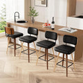 Swivel Bar Stools Set of 4, 26" Upholstered Faux Leather Counter Height Barstools with Walnut Back & Bentwood Legs, Mid Century Modern Bar Chairs Island Stools for Kitchen Counter, Black