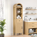 Lxsxlome 64" Tall Bathroom Storage Cabinet with Adjustable Shelves,Tall Narrow Arched Freestanding Tower Cabinet with Fluted Doors and Drawers,Space Saving Organizer for Bathroom Living Room (Oak)