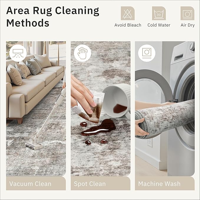 Soalmost Abstract Rug 8x10 Large Living Room Rugs Neutral Modern Washable Area Rugs for Bedroom Dining Room Non-Slip Stain Resistant Foldable Thin Rug Grey Pink