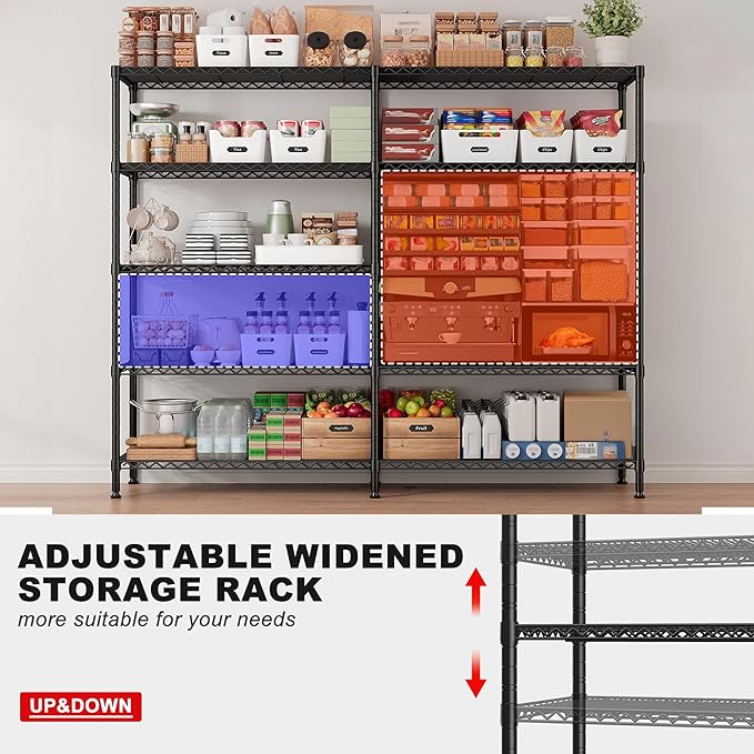 5 Tier Metal Shelving Unit Storage Shelves Load 1500LBS,Adjustable Wire Shelving Pantry Shelves for Storage,Kitchen Shelves Storage Rack for Commercial Garage Shelving Heavy Duty,61.7"W*72.4"H*15.8"D