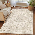 3x4 Washable Neutral Area Rug Beige Vintage Entryway Office Carpet Non-Slip Soft Low Pile Farmhouse Throw Rug for Entrance Living Room Bathroom Dining Room