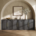 BELLEZE Set of 3 Modular Sideboard with Double-Arc Wood Doors, 97'' Arched Buffet Cabinet with Storage and Adjustable Shelves, Classic Modern Credenza for Dining Room Living Room Entryway (Ebony)