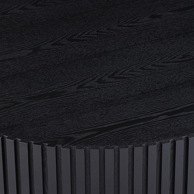 Black Round Coffee Table Pedestal Circle Coffee Table for Living Room Contemporary Fluted Table for Apartment Easy Assembly ø35.43'', Black