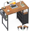 AODK 32 Inch Small Computer Desk with Fabric Drawers, Kids Study Desk for Bedroom, Home Office Desk with Storage Shelf & Bag for Small Space, Vintage