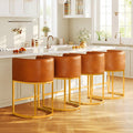 Modern Counter Height Bar Stools,Bar Stools Set of 4,PU Leather Upholstered Barrel Barstools with Backs,26'' Kitchen Island Chairs,Metal Gold Frames,Camel Brown Leather