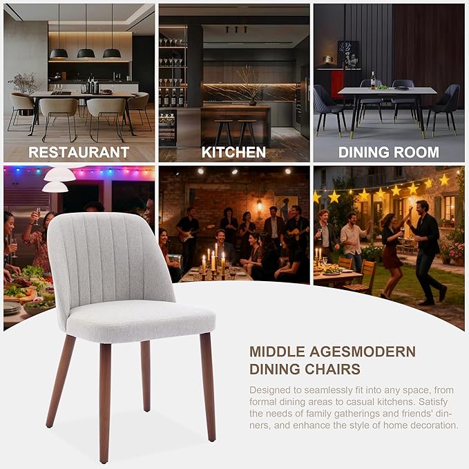 GarveeHome Wooden Dining Chairs Set of 2, Upholstered Kitchen Dining Room Chairs with Padded Seat and Wood Legs, Modern Fabric Side Dinner Chair for Kitchen, Dining Room, Restaurant, Cafe, Grey