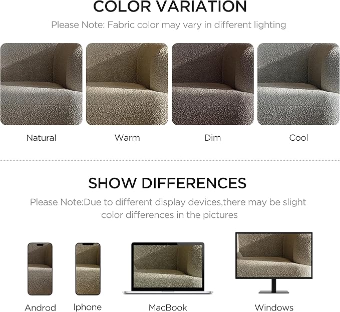 Acanva Modern Curved Sectional Living Room Couch, Minimalist Comfy Boucle Fabric Modular Sofa for Apartment, Home Office, Armless Chair, Light Coffee | Boucle Fabric, Modular, Minimalist, Comfy
