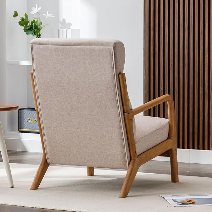 ANJ Mid Century High Back Accent Chairs Set of 2, Single Lounge Armchair with Solid Wood Frame, Comfy Reading Chair for Living Room, Easy Assembly