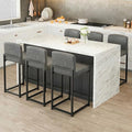 GarveeHome Bar Stools Set of 6, Modern Counter Height Bar Stools with Back and Footrest, Faux Leather Upholstered Barstools Chairs for Kitchen Island Dining Room Bar, Grey