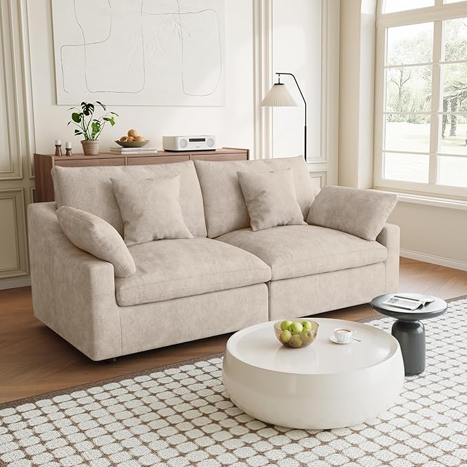 Modular Sectional Sofa Cloud Couch, 82.68" Loveseat with Pillows, Modern Minimalist Deep Seat Couches for Apartment Small Space, Khaki Sofa Covers Washable&Removable, Khaki Couch
