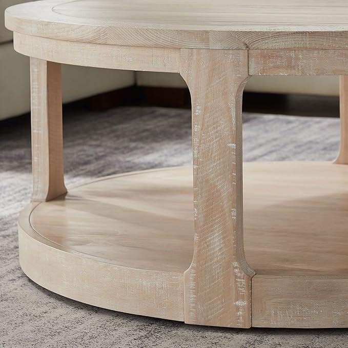 KEVINSPACE Round Coffee Table 40" Circle Coffee Table for Living Room 2-Tier Solid Wood Desktop Center Table Modern Design Accent Center Table Home Furniture for Bedroom, Home Office Oak