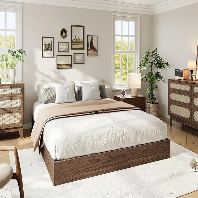IDEALHOUSE Platform Bed Frame Twin XL,Wooden Slat Support,No Box Spring Needed, Easy Assembly,Walnut
