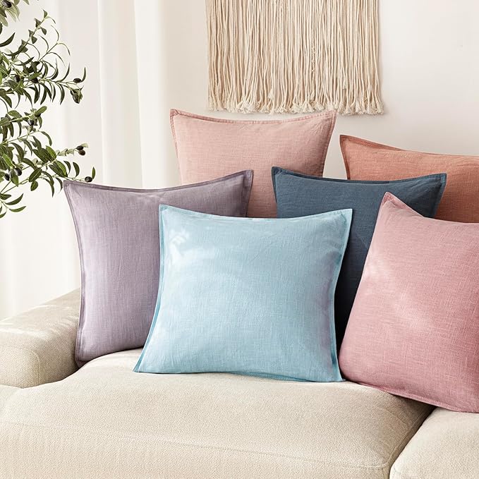 Foindtower Pack of 2, Decorative Linen Soild Throw Pillow Covers Soft Accent Euro Cushion Case Farmhouse Neutral Pillowcase for Chair Couch Sofa Bedroom Living Room Home Decor 26 x 26 Inch Light Blue