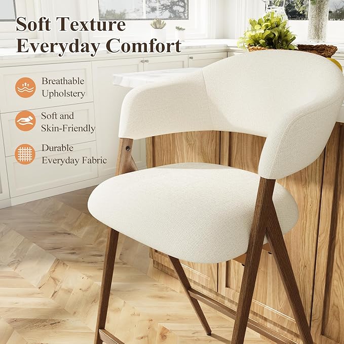 Bar Stools Set of 2, Counter Height BarStools with Back, Modern Upholstered Island Stools with Metal Legs for Kitchen Counter, Dining Room, Beige