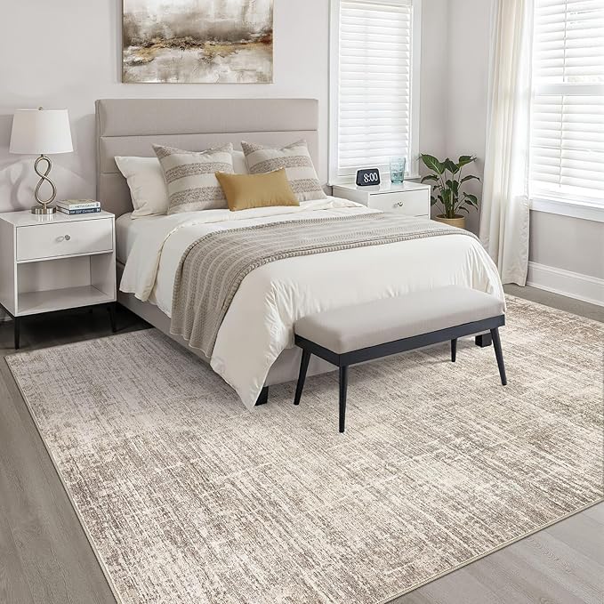 5x8 Area Rug Living Room: Washable Large Neutral Brown Rugs Abstract Soft Modern Stain Resistant Indoor Floor Non-Slip Carpet for Bedroom Nursery Kids Office Playroom Dining Room Under Table Home
