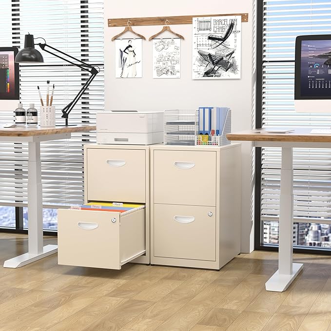 2 Drawer File Cabinet with Lock,Cream Metal Filing Cabinets,Vertical Locking File Cabinet Fit Hanging Files, Letter,File Box and A4 Documents(Cream)