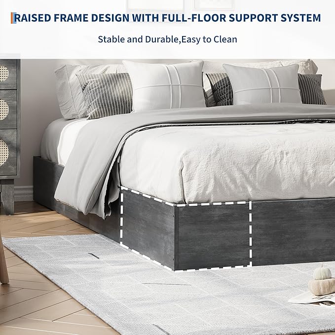 GarveeHome Full Size Wood Platform Bed Frame,Wooden Bed Frame Without Headboard, Wood Slat Support,No Box Spring Needed, Easy Assembly