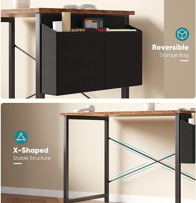 OLIXIS Computer Desk 31 Inch Home Office Desks for Small Spaces, Gaming Writing Study Work Table with Storage Bag and Headphone Hook for Bedroom, Rustic Brown