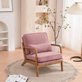 Bonnlo Linen Pink Mid Century Modern Accent Chair, Soild Wood Padding Lounge Armchairs Side Sitting Chairs for Living Room, Bedroom, Guest Room
