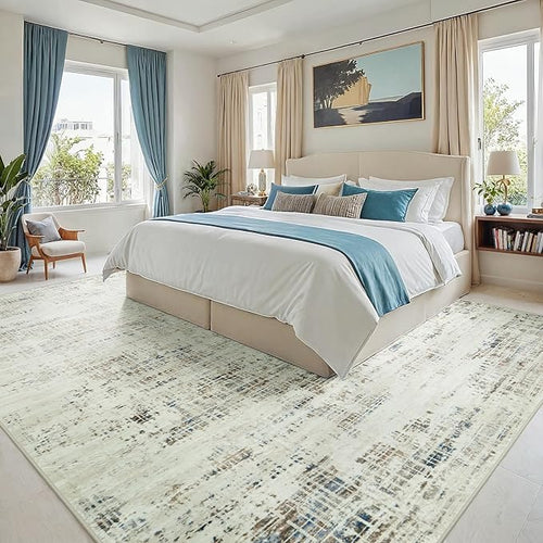8x10 Area Rugs for Living Room Washable Rug: Anti-Skid Abstract Modern Living Room Rug Soft Thin Carpets Indoor Floor Non-Shedding Carpet for Bedroom Dining Farmhouse Nursery Gray White Blue